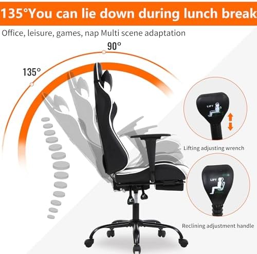 Gaming Chair, High Back PU Leather Gaming Chairs Computer Chair with Headrest & Lumbar Support, Height Adjustable Wide Seat Gaming Chairs for Adults, Game Chair with Footrest & Armrest
