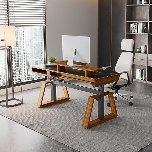 EUREKA ERGONOMIC 63" L-Shaped Standing Desk with Dual Drawers, Height Adjustable Sit-Stand Executive Desk with Monitor Stand, Right, Black