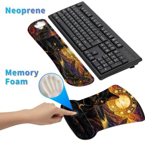 3-in-1 Ergonomic Memory Foam Keyboard Wrist Rest Pad Set, Colored Glass Cat