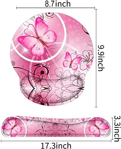RICHEN Keyboard Wrist Rest and Mouse Pad with Wrist Support, Memory Foam Set for Gaming and Office, Comfortable & Lightweight for Easy Typing & Pain Relief (Pink Butterfly)