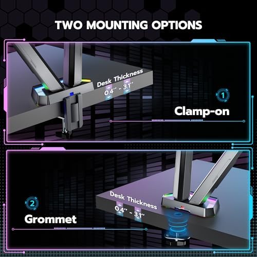 ARES WING RGB Dual Monitor Arm Desk Mount for 17-38 inch Monitors, White