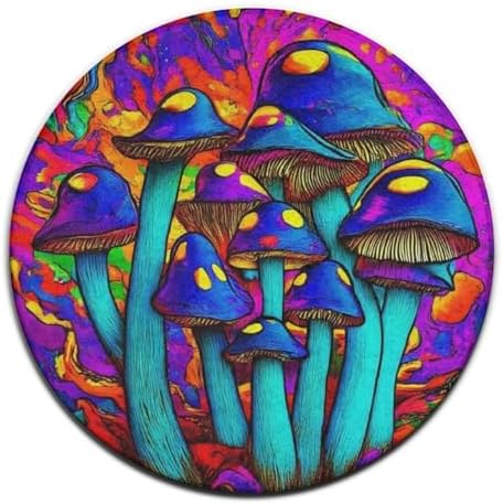 Large Round Area Rug Home Decor Modern Bathroom Rug Kitchen Office Circle Rug for Living Room Sofa Circle Cute Mat Trippy Tie Dye Magic Mushrooms Art, 60inch