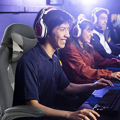 Ergonomic Gaming Office Chair - High Back PU Leather Executive Desk Chair with Lumbar Support, Flip-Up Arms & Headrest - Adjustable Swivel Task Computer Chair for Adults-Camo