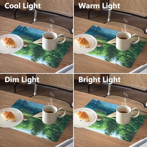Peaceful Retreat Forest Getaway Linen Placemats, Lakeside Dwelling Wooden Abode Table Mats for Table Washable Heat Insulation Thick Dining Mat, Indoor/Outdoor 12X18 in 4 Pcs
