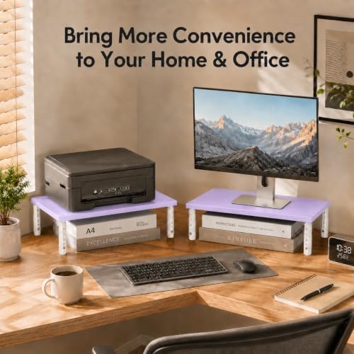 OPNICE Adjustable Monitor Stand Riser for Desk, Wood Computer & Laptop Stand, Desk Organizers and Accessories, Office Desk Accessories & Workspace Organizer for Home Office Supplies, Purple