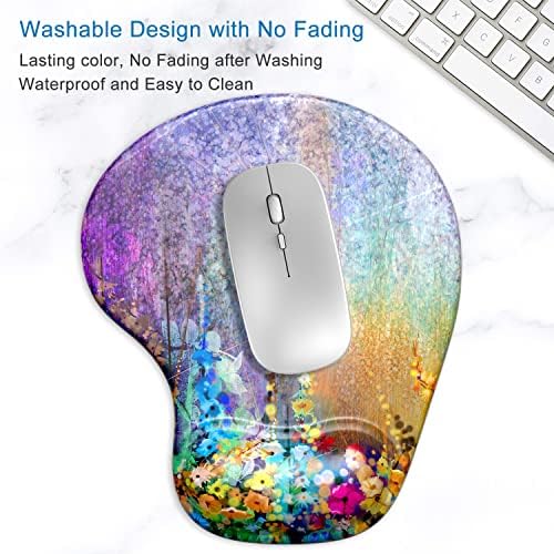 ITNRSIIET Ergonomic Mouse Pad with Gel Wrist Support Wrist Rest Smooth Surface Non-Slip PU Base Comfortable Office Supplies Pain Relief, 9.5 x 8 inches, Art Flower