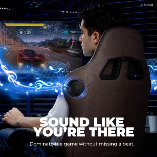 GTPLAYER ACE-PRO Music Gaming Chairs – Built-in Speakers, App Support & Bluetooth Control, Computer Game Chairs with Footrest for Adults, Ergonomic Reclining Silla, Linkage Armrest, Light Brown