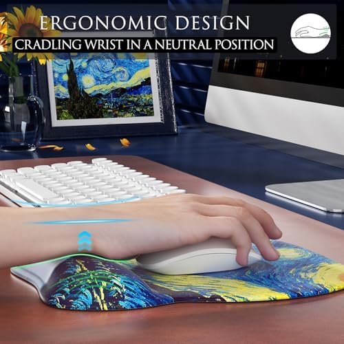 MROCO Ergonomic Mouse Pad with Gel Wrist Rest, 9.4 x 8.1 in, Starry Night
