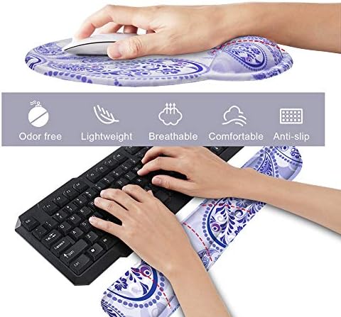 Keyboard Wrist Rest Pad and Mouse pad with Wrist Rest Support Set, Non Slip Base Wrist Support Mousepads with Ergonomic Comfy Gel Memory Foam for Home Office Efficient Working（Purple Paisley)
