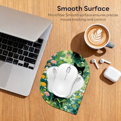 Contoured Oval Mouse Pad 6x8in Non-Slip for Laptop,Black Cats