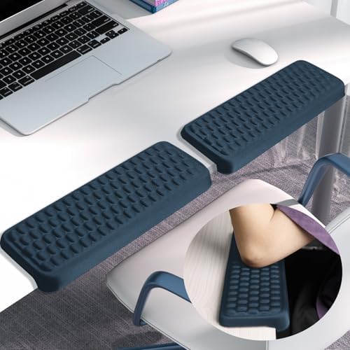 Arm Rest for Desk, L-Shaped Memory Foam Elbow Pads with Non-Slip Base, 2-Piece Ergonomic Desk Edge Cushion & Wrist Rest for Computer Keyboard, Office and Home Use (Blue)