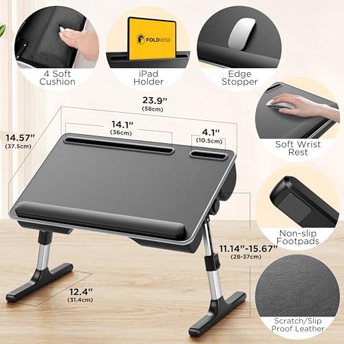 FoldWise 2-in-1 Bed & Lap Desk with Soft Cushion, Adjustable Height & Angle