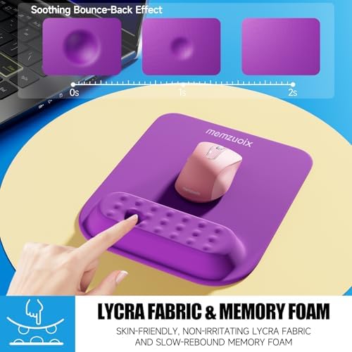 memzuoix Purple Ergonomic Mouse Pad with Wrist Rest Support,Premium Memory Foam Cushioning for Pain Relief, Non-Slip PU Base - Perfect for Laptop, Computer, and Home Office