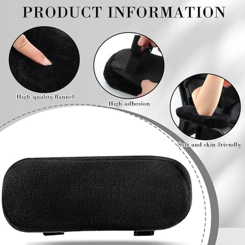 Threlaco 2 Pcs Office Chair Armrest Pads Soft Foam Office Chair Arm Covers Fluffy Flannel Gaming Armchair Armrest Cushion for Elbows and Forearms Support Pressure Relief(Black)