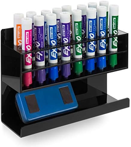 MyGift Black Acrylic Dry Erase Marker Holder, 16 Slot Wall Rack