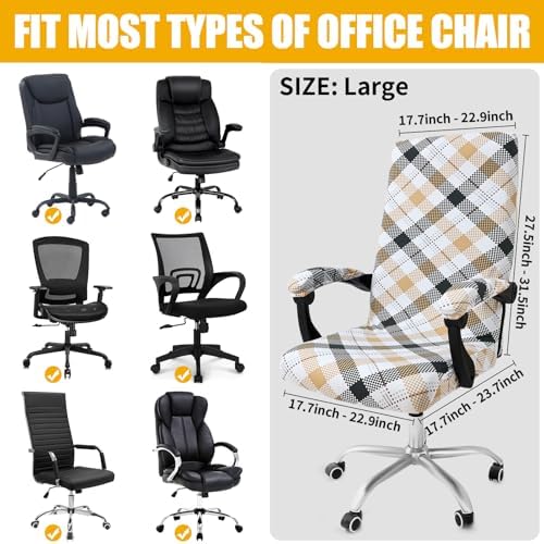 Smiry Office Computer Chair Cover with Armrest Covers, Khaki and Black