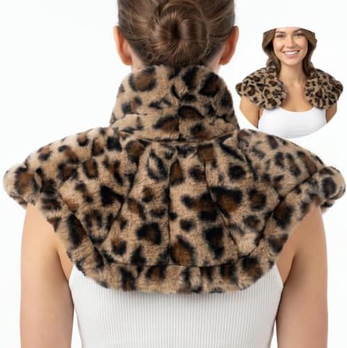 MORLIDEN Microwavable Heated Neck Wrap Warmer and Shoulder Weighted Heating Pad Microwave for Hot and Cold Compress - Leopard Print