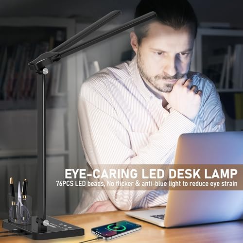 Dimmable LED Desk Lamp with USB Charging Port Bright 50 Lighting Modes