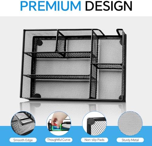 Desk Drawer Organizer, Office Drawer Divider Organizer Tray with 6 Compartments, Metal Mesh Desktop Organization and Accessories for Stationery Makeup Kitchen Toolroom School ＆Office, 12.6x8.27x1.6 in