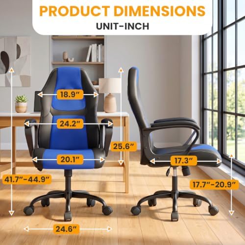 Ergonomic Office Chair Cheap Desk Chair PC Gaming Chair Rolling PU Leather Swivel Chair Executive Computer Chair Lumbar Support for Women, Men(Blue)