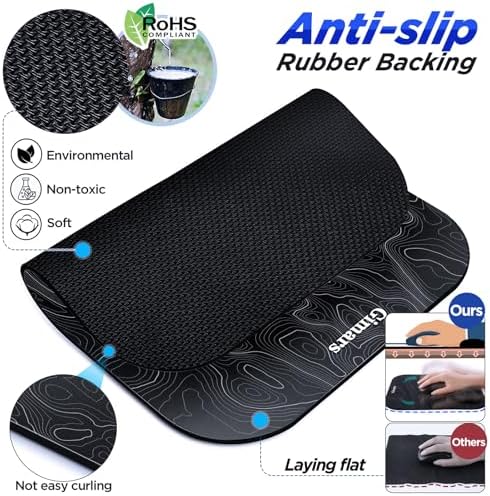Gimars Large Smooth Superfine Fibre Memory Foam Ergonomic Mouse Pad Wrist Rest Support Mousepad with Nonslip Base for Laptop, Computer, Gaming & Office,Free Coaster Include-Topographic Map