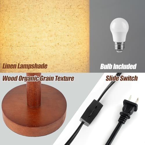 LALISU Small Table Lamp，Nightstand Lamp Wood Base Bedside Lamp Plug in