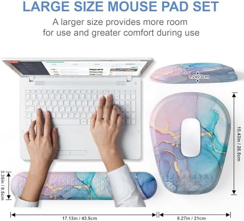 Mouse Pad with Wrist Rest, Comfortable Memory Foam Wrist Rest for Computer Keyboard, Ergonomic Mouse Pad Set for Easy Typing & Pain Relief - Blue Pink