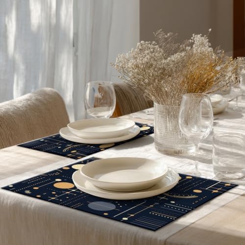 Shrahala Geometric Shapes Lines Placemats, Abstract Art Design Table Mat Linen Burlap Washable Double-Deck Heat Insulation for Dining/Kitchen Table Set of 6 (12 X 18 Inch)