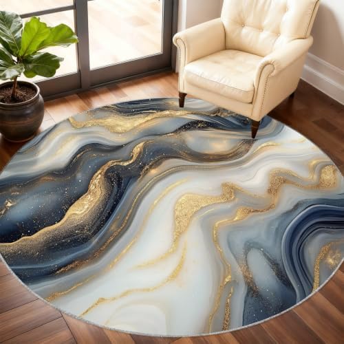 Marble Round Rug - 3ft Washable Abstract Marble Round Area Rug for Bathroom, Modern Luxury Circle Rugs Soft Non-Slip Carpet for Kitchen Bedroom Kids Room Decor Mat