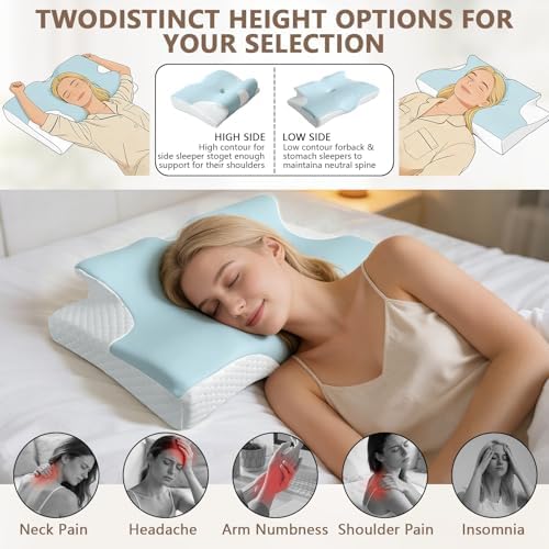 Memory Foam Cervical Neck Pillow, Ergonomic Contour Bed Pillow
