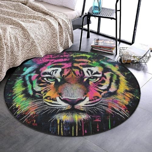 Highly Premium Quality Floor Mat, Office Chair Decor Mat, Room Sofa Yoga Soft Round Carpet Colorful Tiger, 36inch