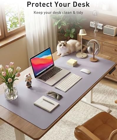 Aothia Faux Leather Desk Mat - Large Mouse Pad, Non-Slip PU Leather Blotter, Waterproof Writing Surface for Office and Home (Lavender, 63" x 17")