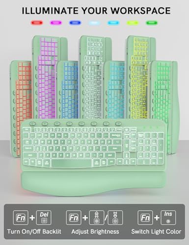 SABLUTE Wireless Keyboard and Mouse Combo, Ergonomic Wave with Wrist Rest