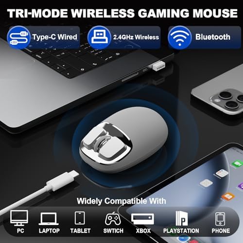 YUNZII C1 Wireless Tri-Mode Wireless Mouse 4800 DPI Optical (Gray)