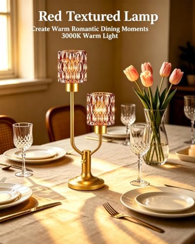 Lightdot Mid Century Modern Table LampVintage Lamp Red Glass Gift Dimmable