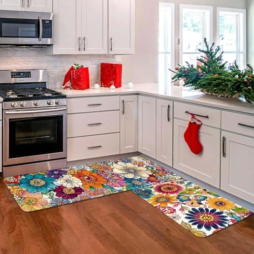 Kitchen Mats for Floor, 2PCS Non-Slip Anti Fatigue Cushioned Waterproof Kitchen Runner Rug,Comfort Washable Absorbent Kitchen Floor Mats for Office Laundry Home Farmhouse Sink