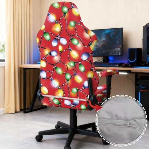 Christmas Lights Gaming Chair Protector Slipcover 4-Piece Fits Office/PC Boss Recliners Anti-Scratch Washable with Zipper for Living Room Xmas Decor