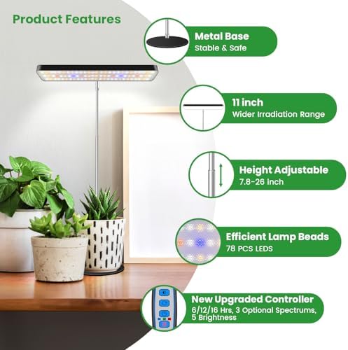 Wiaxulay Grow Light, 11in Full Spectrum Plant Lights for Indoor Growing 15W