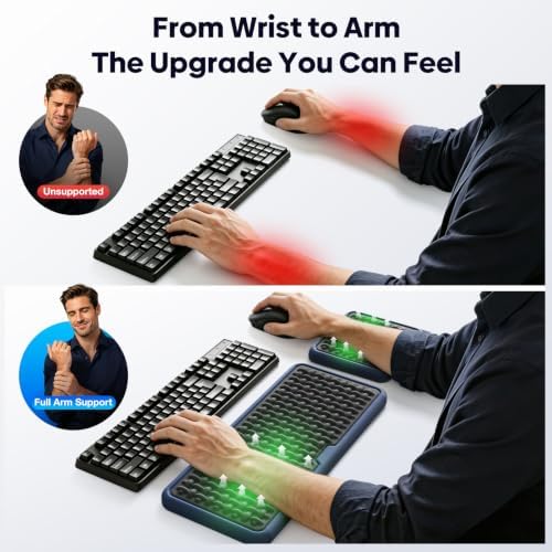 MEKASS Extra Large Wide Wrist Rest Set for Keyboard and Mouse, Ergonomic Memory Foam Wrist Support with Non-Slip Silicone Base, Pain Relief, Desk Cushion for Office, Work, Gaming