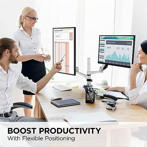 ViewSonic LCD-DMA-002 Spring-Loaded Monitor Desk Mounting Arm for 2 Monitors up to 27 Inches Each, VESA Compatible, Full Ergonomic Adjustability, 2-in-1 Mounting Base, and Built-in Cable Management