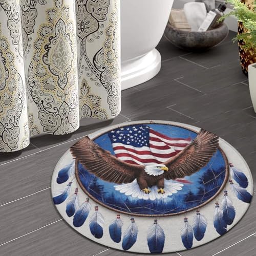 Room Sofa Yoga Soft Round Carpet, Home Decor Non Slip Kitchen Office Circle Rug, Machine Washable Modern Round Area Rug Boho Totem Native American Flag Eagle Dream Catcher, 24inch