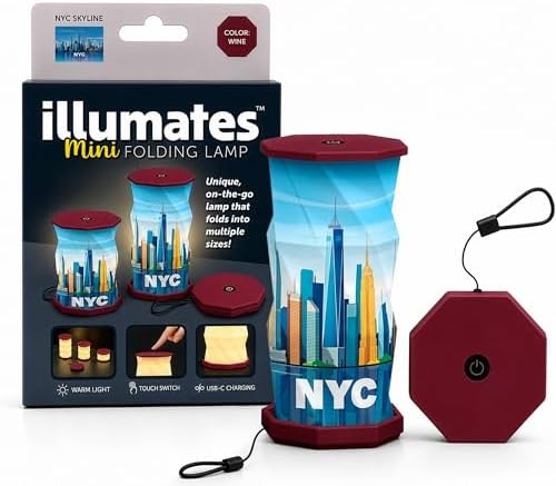 Origami Expanding Foldable LED Desk Lamp – USB Rechargeable & Portable - Dimmable Touch Control Light with Adjustable Height up to 5 1/2 for Office, Bedside - Sleek & Modern Design (NYC City Scape)