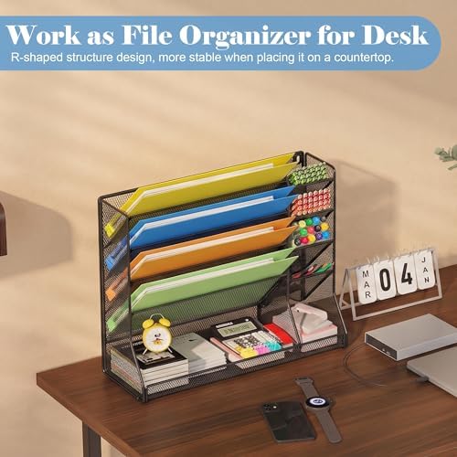Jakyitvi Adjustable 5 Tiers Wall File Organizer Metal Hanging Holder Black