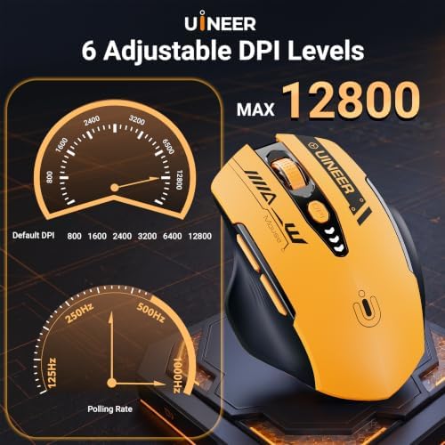 Uineer Wireless Mouse, Bluetooth 5.0/2.4G /Wired, 12,800 DPI, Programmable