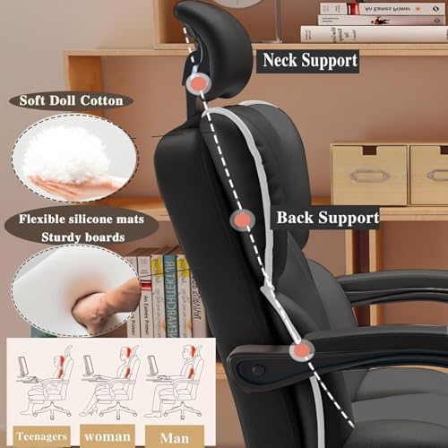 Office Chair with Headrest High Back Executive Desk Chair with Leg Rest Ergomomic Lumbar Support Computer Gaming Chairs for Home Office, White