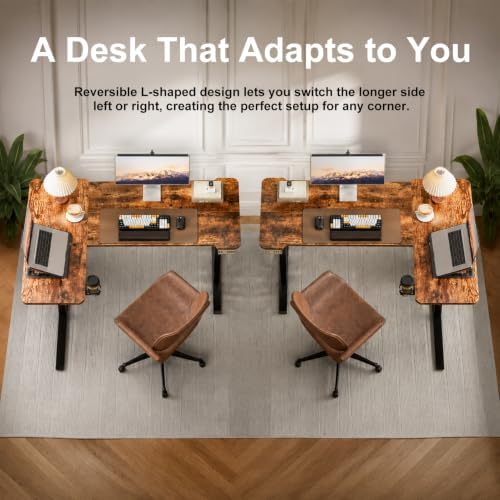Acrolix L Shaped Electric Standing Desk,59x40 Reversible,Rustic Brown