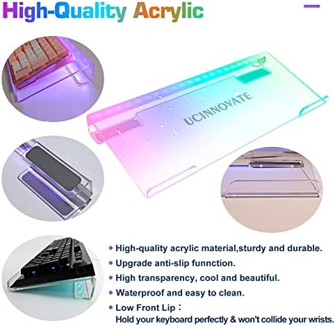 UCINNOVATE Dream Color Acrylic Computer Keyboard Stand, LED Backlit Keyboard Stand Tray, 80% Gaming Keyboard USB Interface Titled Keyboard Stand for Easy Ergonomic Typing and Working Office Desk, Home
