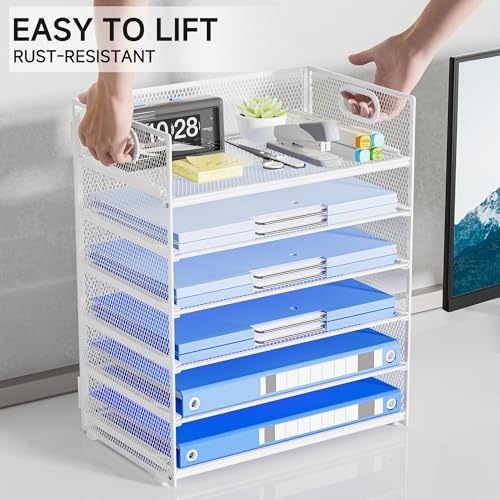 Paper Organizer for Desk with Handle, 6-Tier