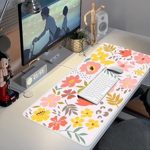 iCasso Desk Matt for Desktop,Cute Desk Pad Mat,Flowers Leaves
