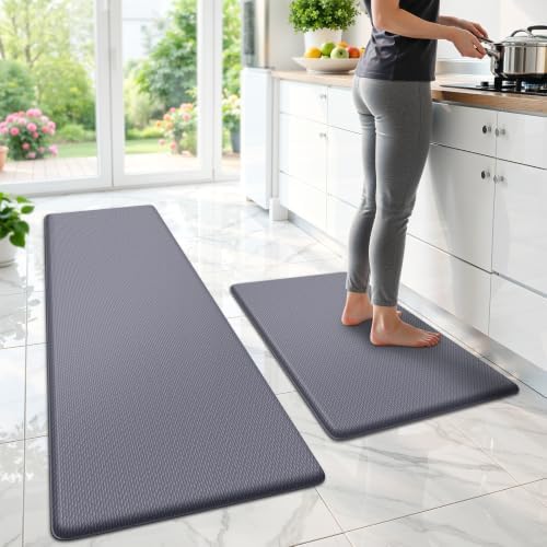 StepLively Kitchen Mat for Floor 2 PCS, Anti Fatigue Rugs, Grey